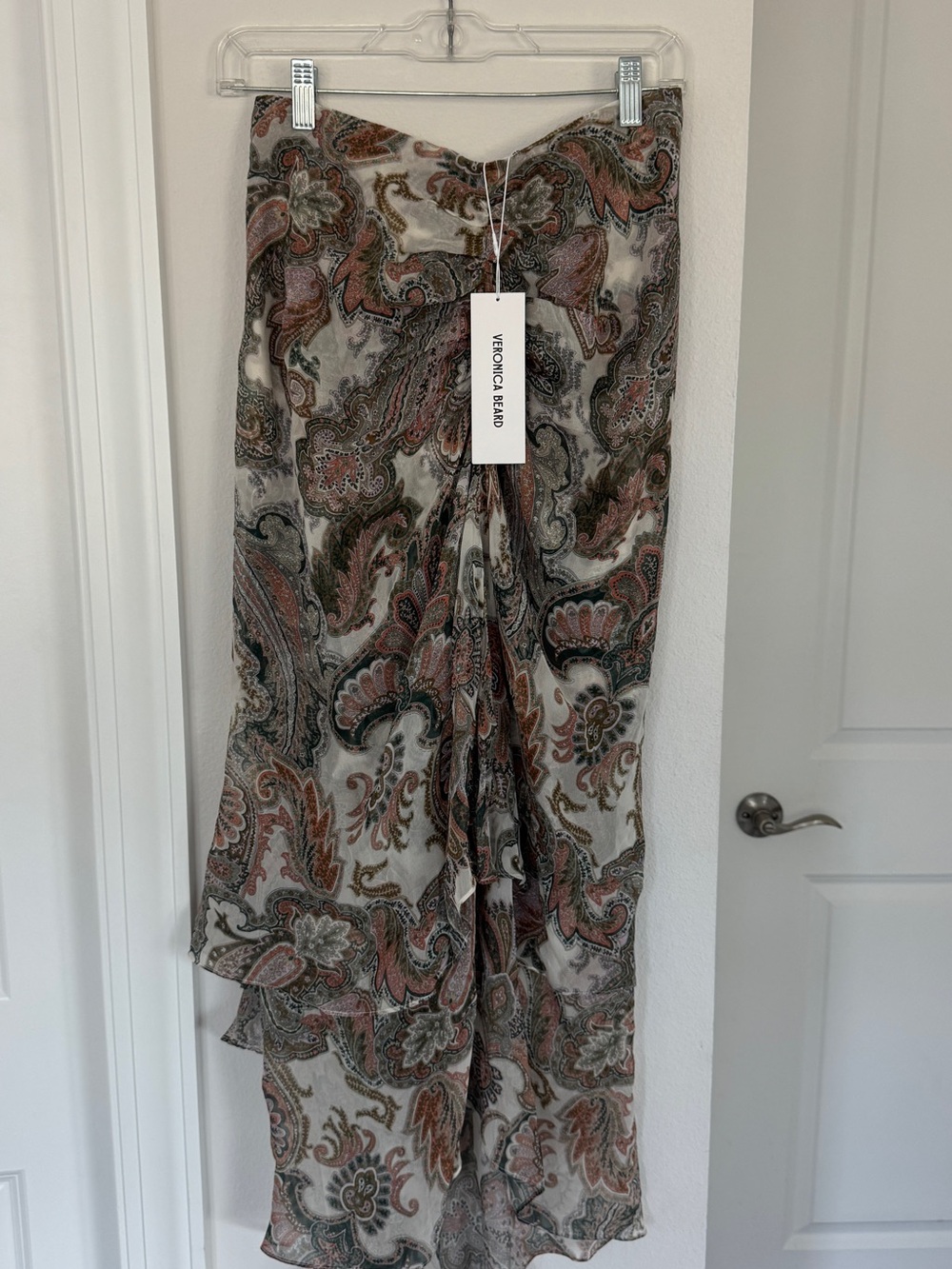 Veronica Beard Paisley Silk Maxi Skirt in Rust and Cream